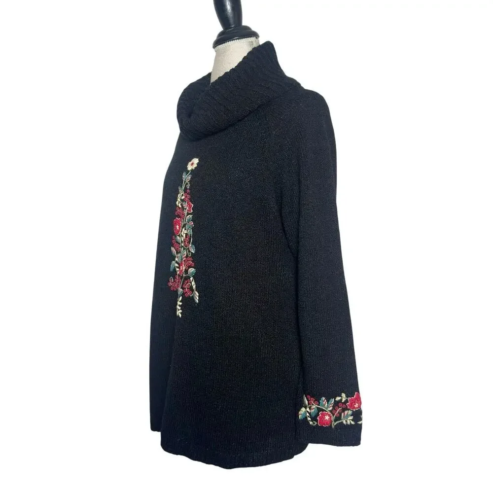 Coldwater Creek | Women | Floral Christmas Embroidered Cowl Neck Sweater | XL